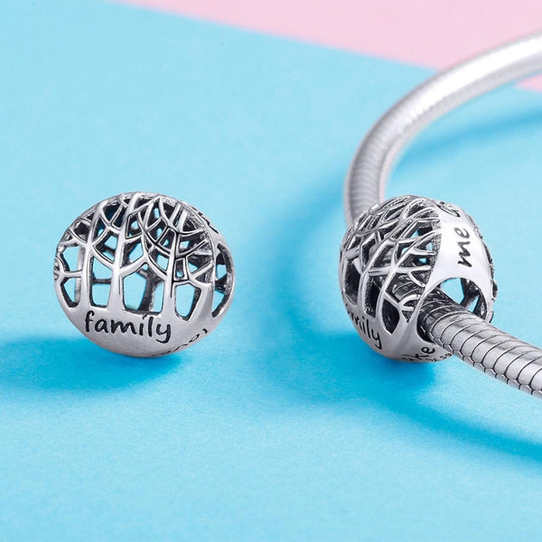 Family Tree Enamel Silver Bead Charm Bracelet Necklace