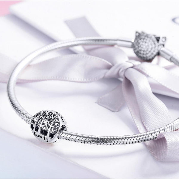 Family Tree Enamel Silver Bead Charm Bracelet Necklace