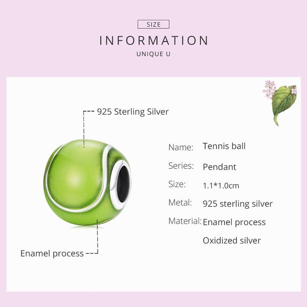 Tennis Ball Enamel Sterling Silver Bead Charm Bracelet Necklace