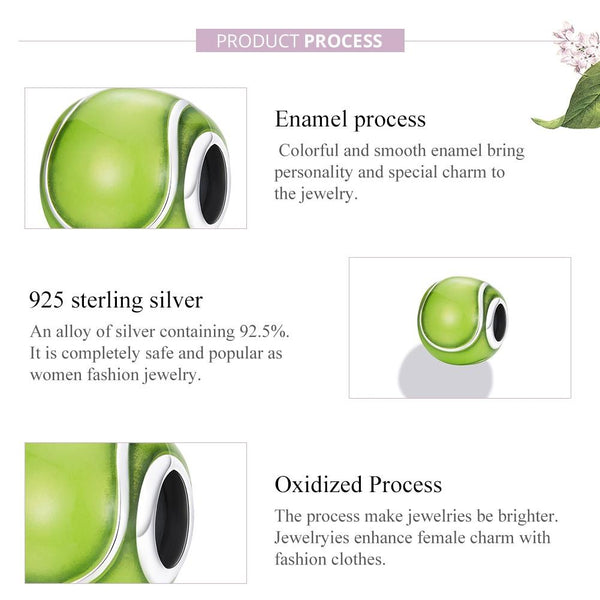 Tennis Ball Enamel Sterling Silver Bead Charm Bracelet Necklace