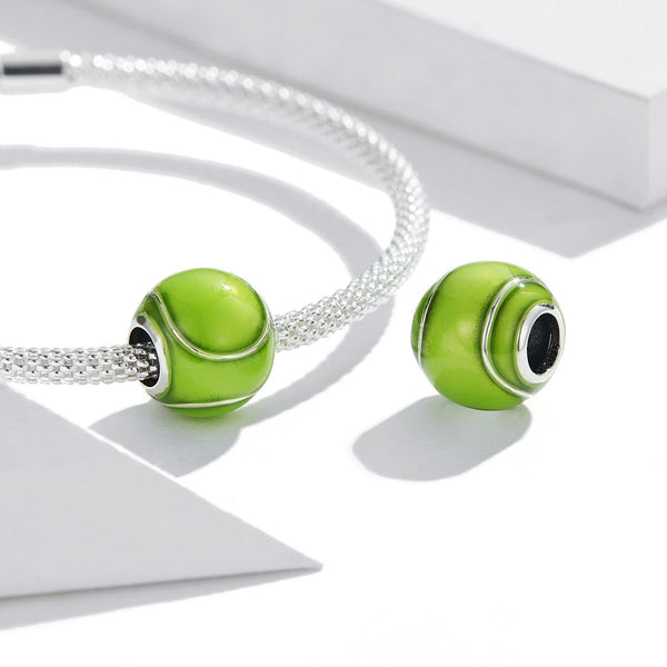 Tennis Ball Enamel Sterling Silver Bead Charm Bracelet Necklace
