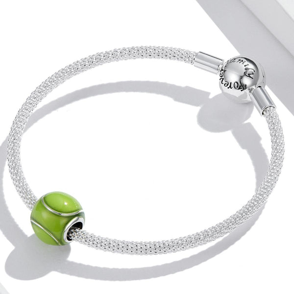 Tennis Ball Enamel Sterling Silver Bead Charm Bracelet Necklace