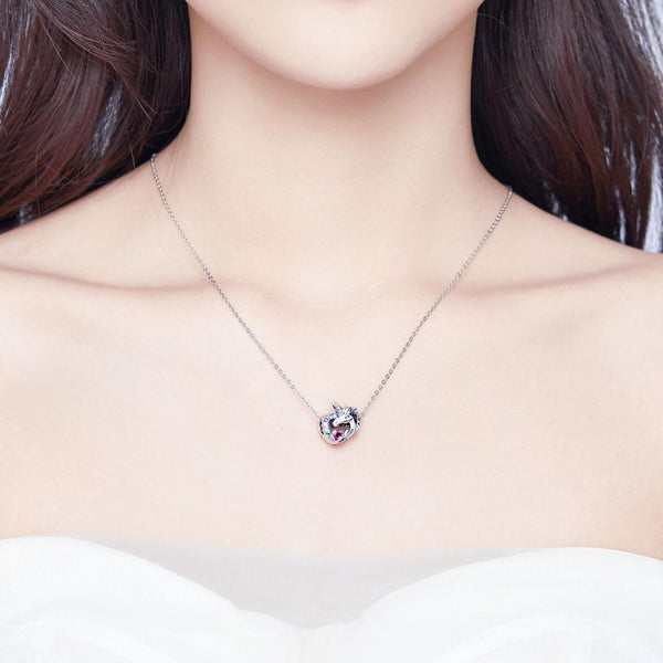 Unicorn Mom Heart Sterling Silver Zircon CZ Bead Charm Bracelet Necklace