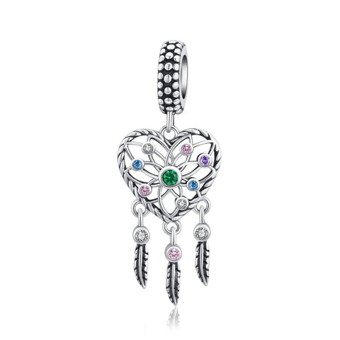 Heart Dreamcatcher Sterling Silver CZ Bead Charm Pendant Bracelet Necklace