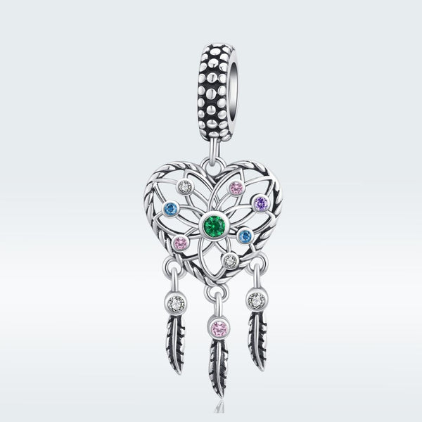 Heart Dreamcatcher Sterling Silver CZ Bead Charm Pendant Bracelet Necklace