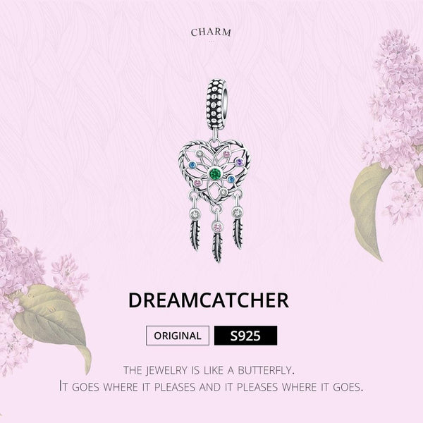 Heart Dreamcatcher Sterling Silver CZ Bead Charm Pendant Bracelet Necklace