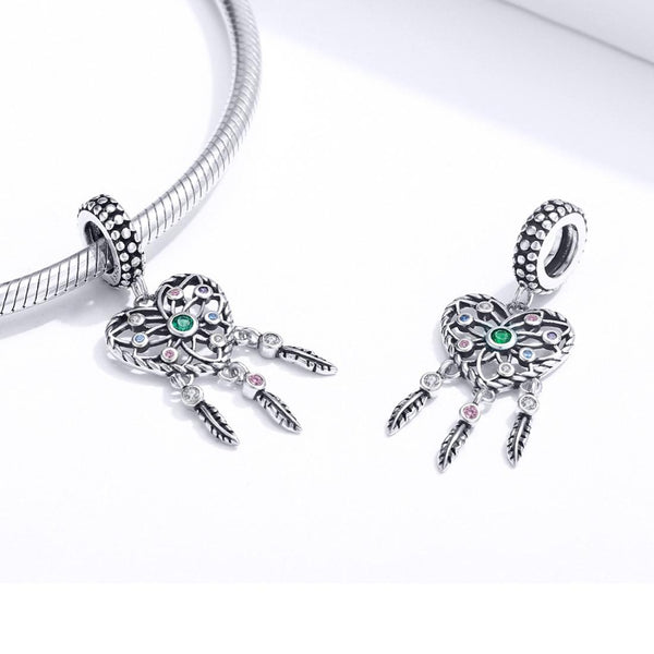 Heart Dreamcatcher Sterling Silver CZ Bead Charm Pendant Bracelet Necklace