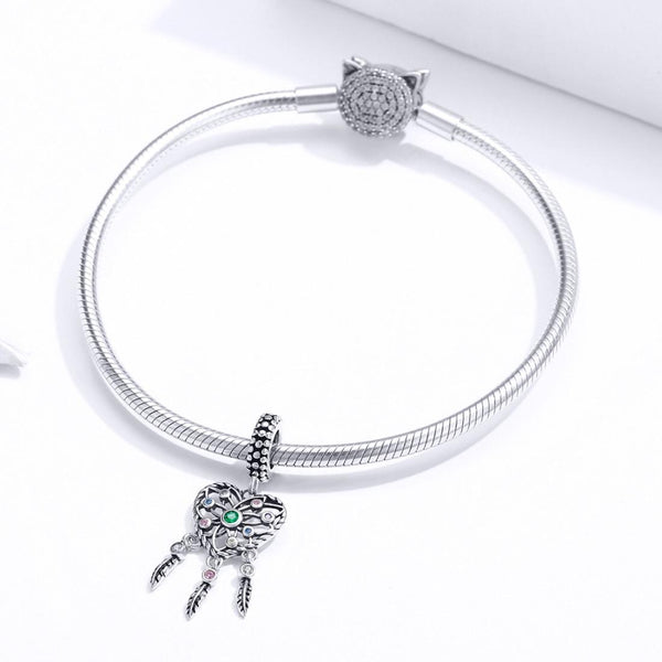 Heart Dreamcatcher Sterling Silver CZ Bead Charm Pendant Bracelet Necklace