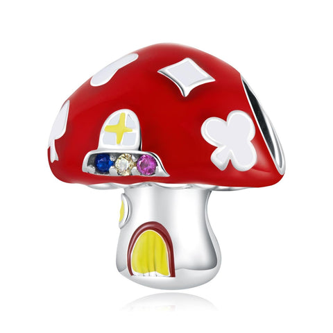 Mushroom Toadstool House Enamel Sterling Silver Zircon CZ Bead Charm Bracelet