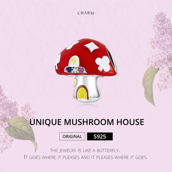 Mushroom Toadstool House Enamel Sterling Silver Zircon CZ Bead Charm Bracelet