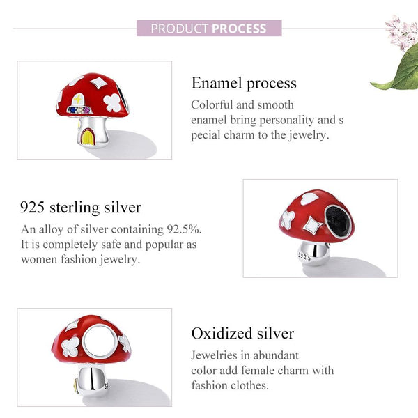 Mushroom Toadstool House Enamel Sterling Silver Zircon CZ Bead Charm Bracelet