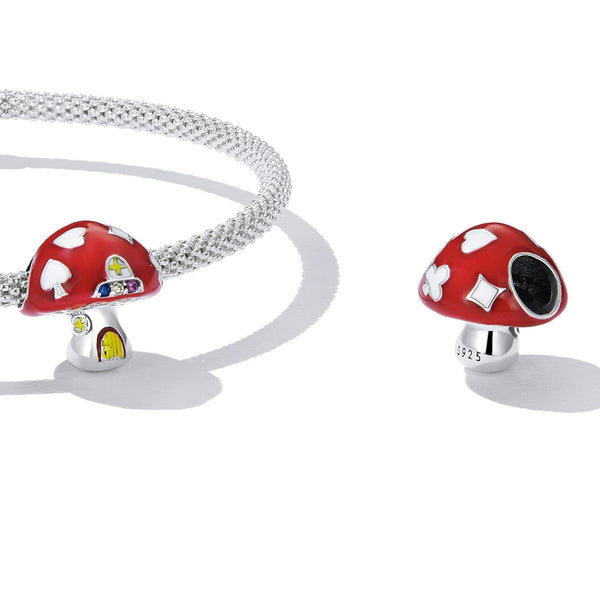 Mushroom Toadstool House Enamel Sterling Silver Zircon CZ Bead Charm Bracelet
