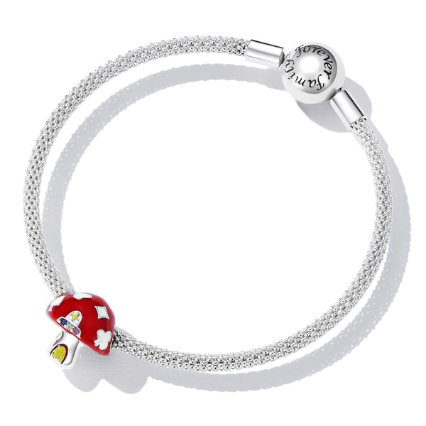 Mushroom Toadstool House Enamel Sterling Silver Zircon CZ Bead Charm Bracelet