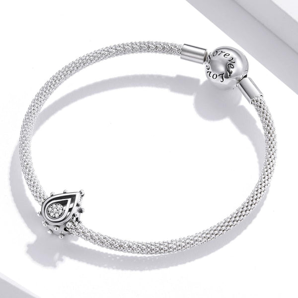 Lotus Flower Bud Sterling Silver Zircon CZ Bead Charm Bracelet Necklace