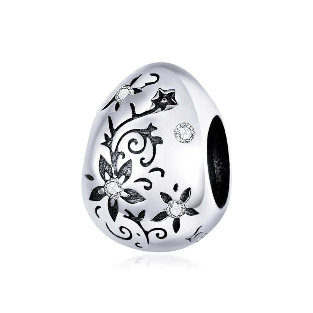 Oval Shape Flowers Sterling Silver Zircon CZ Spacer Bead Charm Bracelet Necklace
