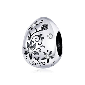 Oval Shape Flowers Sterling Silver Zircon CZ Spacer Bead Charm Bracelet Necklace