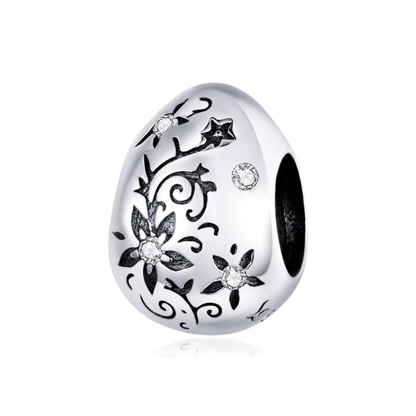 Oval Shape Flowers Sterling Silver Zircon CZ Spacer Bead Charm Bracelet Necklace