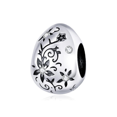 Oval Shape Flowers Sterling Silver Zircon CZ Spacer Bead Charm Bracelet Necklace