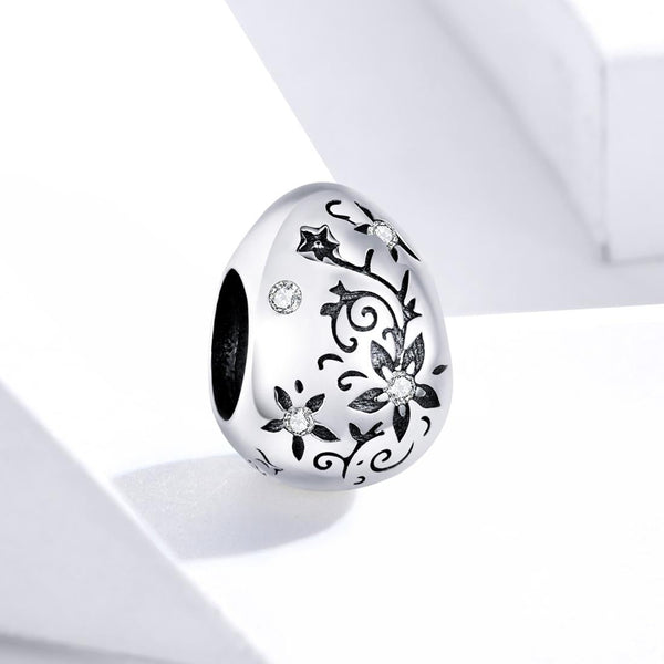 Oval Shape Flowers Sterling Silver Zircon CZ Spacer Bead Charm Bracelet Necklace
