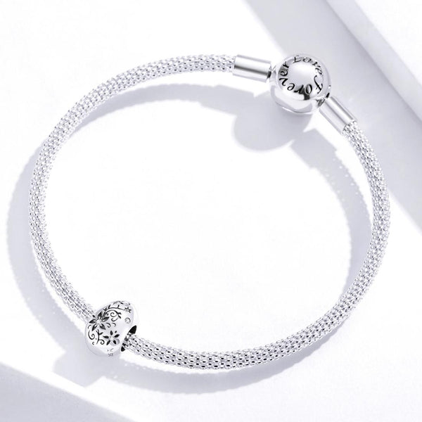 Oval Shape Flowers Sterling Silver Zircon CZ Spacer Bead Charm Bracelet Necklace