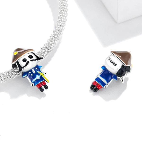Toy Soldier Guard Enamel Sterling Silver Bead Charm Pendant Bracelet Necklace