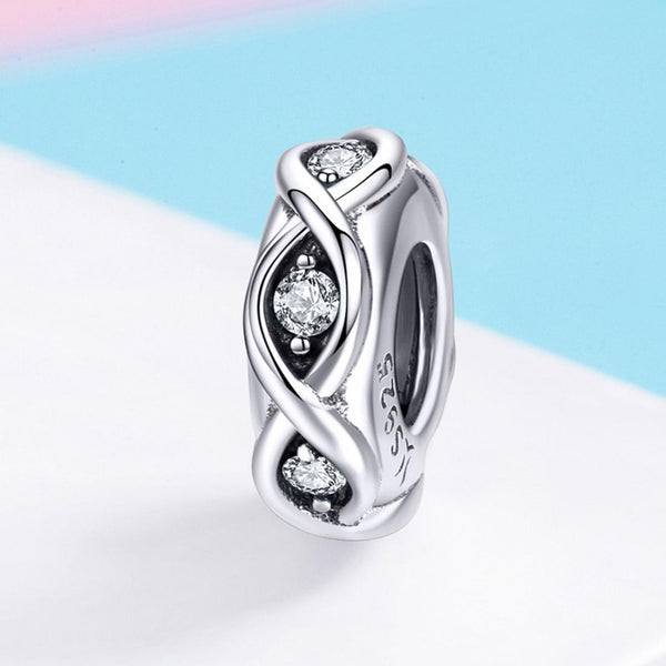Sparkling Sterling Silver Zircon CZ Spacer Bead Charm Bracelet Necklace