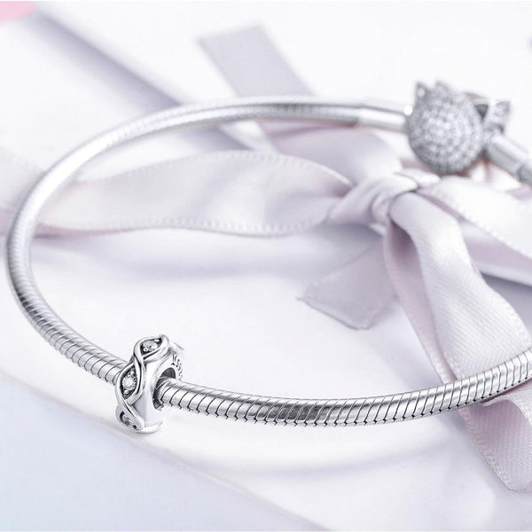 Sparkling Sterling Silver Zircon CZ Spacer Bead Charm Bracelet Necklace