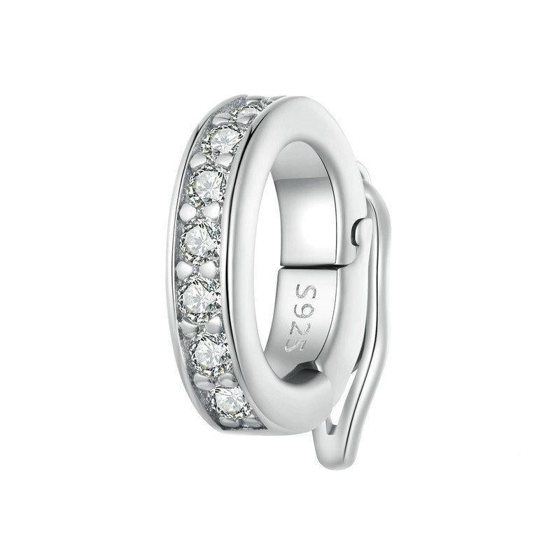 Platinum Plated Sterling Silver Crystal Zircon Buckle Spacer Bead Charm For Bracelets