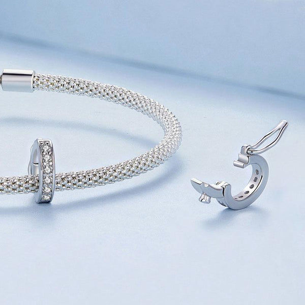Platinum Plated Sterling Silver Crystal Zircon Buckle Spacer Bead Charm For Bracelets