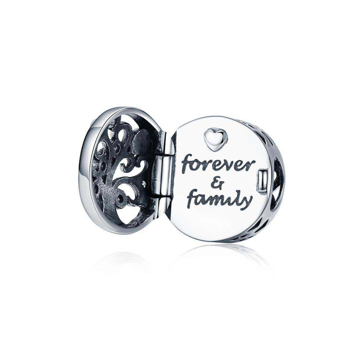Forever & Family Tree Sterling Silver CZ Bead Charm Pendant Bracelet Necklace