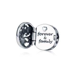 Forever & Family Tree Sterling Silver CZ Bead Charm Pendant Bracelet Necklace