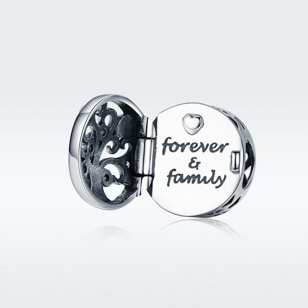 Forever & Family Tree Sterling Silver CZ Bead Charm Pendant Bracelet Necklace