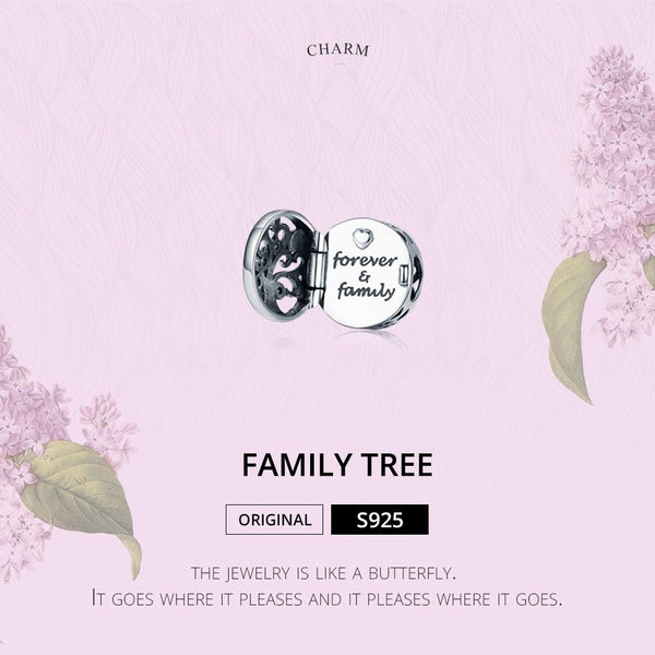 Forever & Family Tree Sterling Silver CZ Bead Charm Pendant Bracelet Necklace