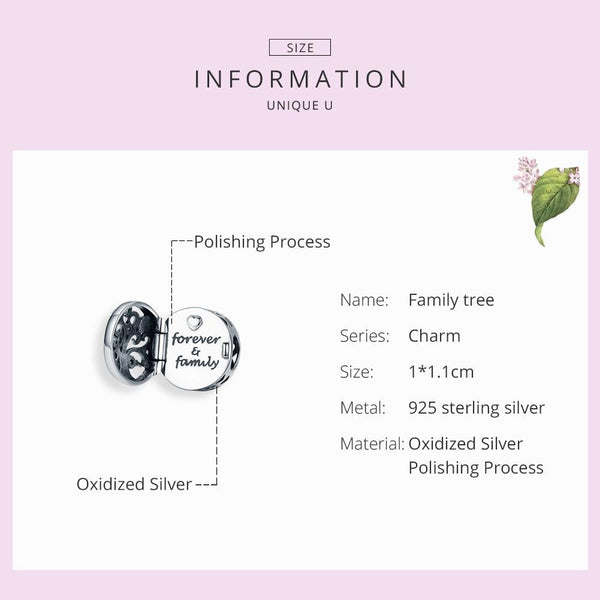 Forever & Family Tree Sterling Silver CZ Bead Charm Pendant Bracelet Necklace