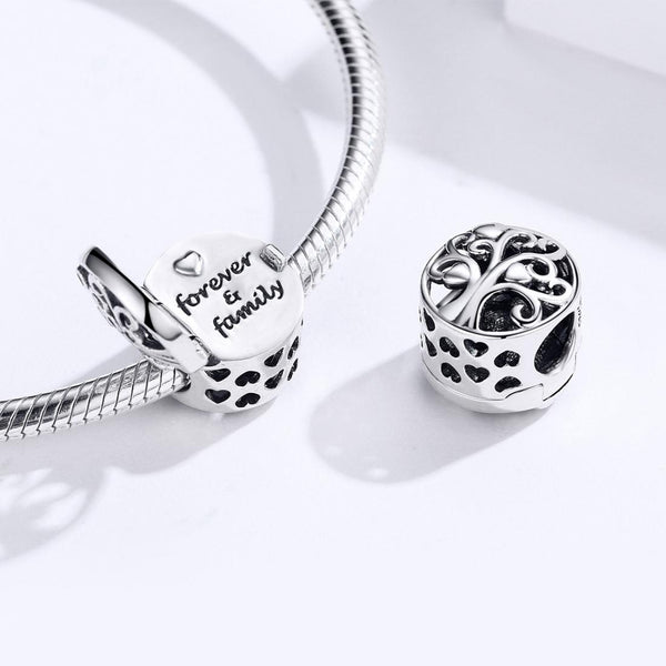 Forever & Family Tree Sterling Silver CZ Bead Charm Pendant Bracelet Necklace