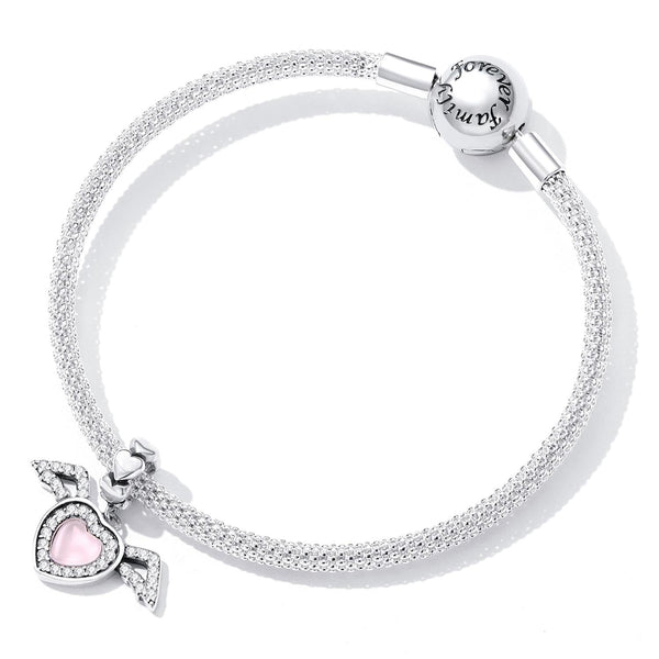 Heart Angel Wings Sterling Silver Glass Zircon CZ Bead Charm Bracelet Necklace