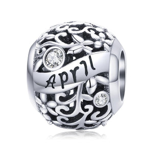 Diamond April Birthstone Sterling Silver Zircon CZ Bead Charm Bracelet Necklace