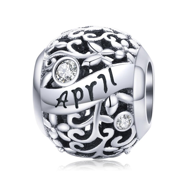 Diamond April Birthstone Sterling Silver Zircon CZ Bead Charm Bracelet Necklace