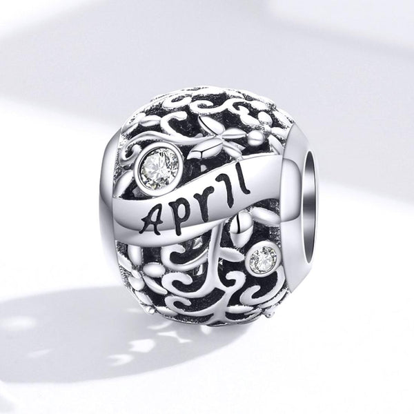 Diamond April Birthstone Sterling Silver Zircon CZ Bead Charm Bracelet Necklace