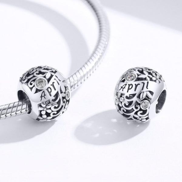 Diamond April Birthstone Sterling Silver Zircon CZ Bead Charm Bracelet Necklace
