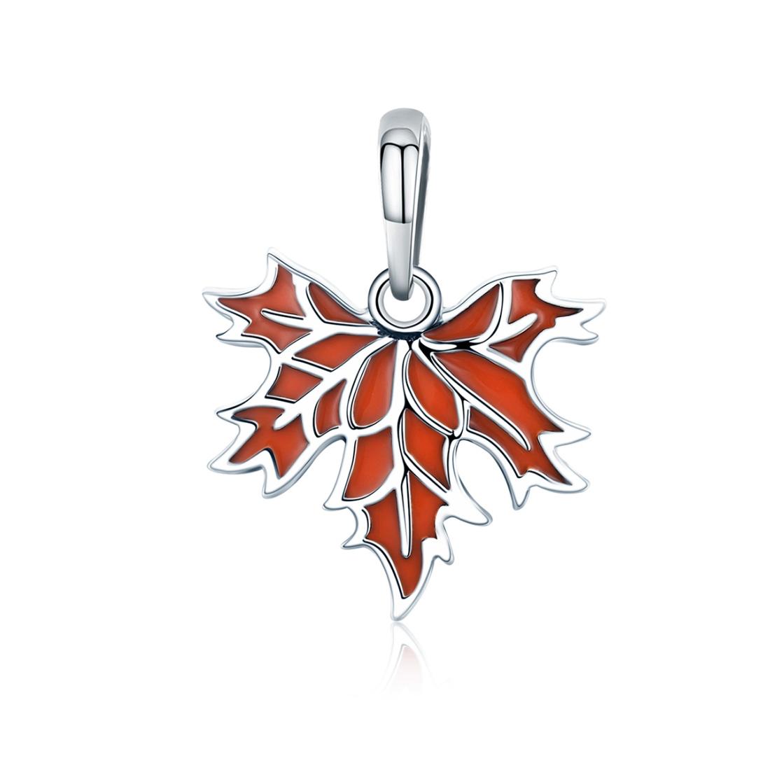 Autumn Maple Leaf Enamel Sterling Silver Bead Charm Pendant Bracelet Necklace