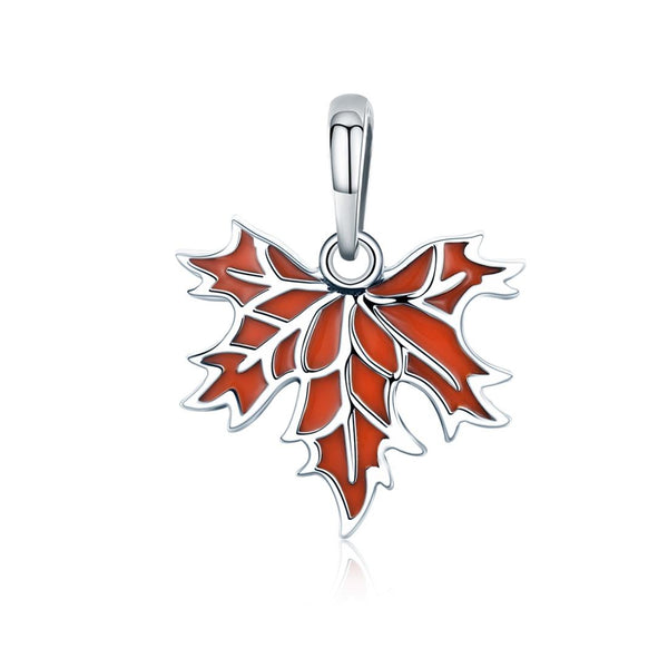 Autumn Maple Leaf Enamel Sterling Silver Bead Charm Pendant Bracelet Necklace