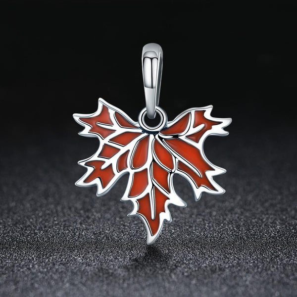 Autumn Maple Leaf Enamel Sterling Silver Bead Charm Pendant Bracelet Necklace