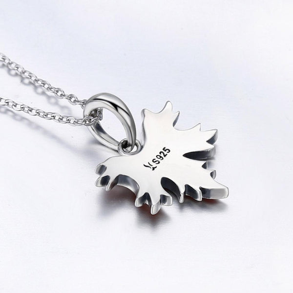 Autumn Maple Leaf Enamel Sterling Silver Bead Charm Pendant Bracelet Necklace