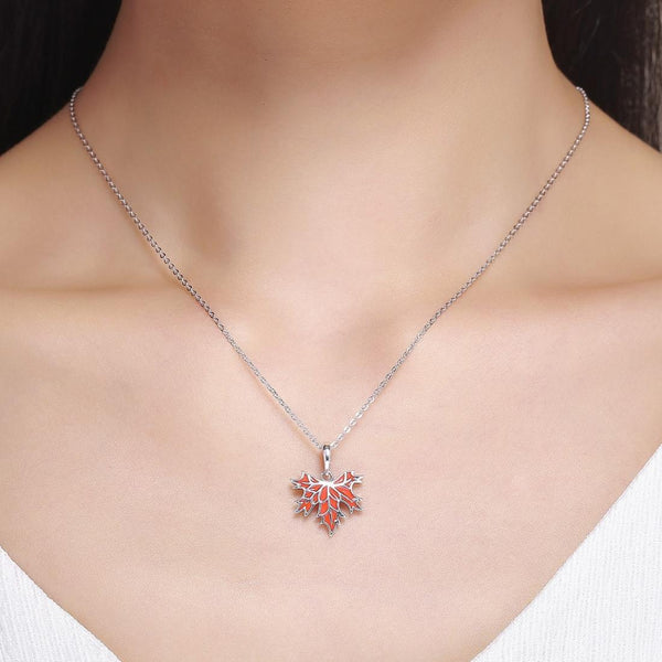 Autumn Maple Leaf Enamel Sterling Silver Bead Charm Pendant Bracelet Necklace