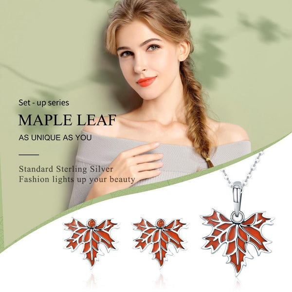 Autumn Maple Leaf Enamel Sterling Silver Bead Charm Pendant Bracelet Necklace