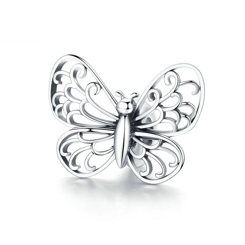 Filigree Butterfly Sterling Silver Bead Charm Pendant Bracelet Necklace