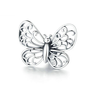 Filigree Butterfly Sterling Silver Bead Charm Pendant Bracelet Necklace