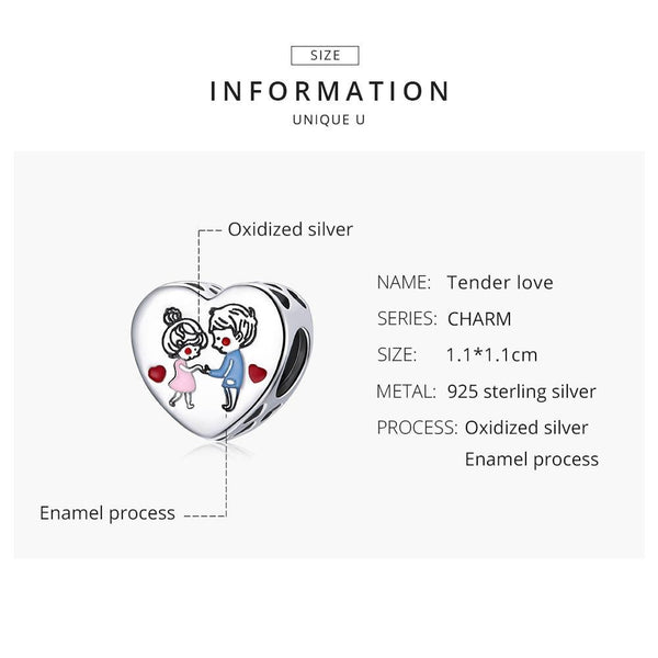 Tender Love Enamel Sterling Silver Bead Charm Pendant Bracelet Necklace