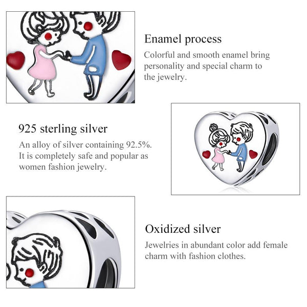 Tender Love Enamel Sterling Silver Bead Charm Pendant Bracelet Necklace